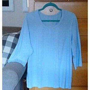 Denim Co Womens 1X Solid Blue Knit Scoop Neck 3/4 Sleeve Stretch Top A213779